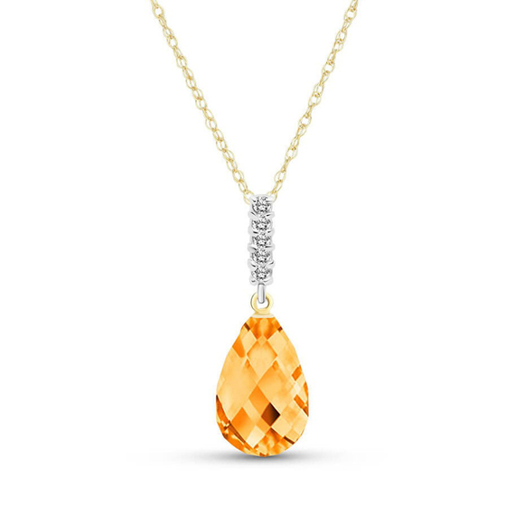 14K. GOLD NECKLACE WITH DIAMOND & BRIOLETTE DROP CITRINE (Yellow Gold)